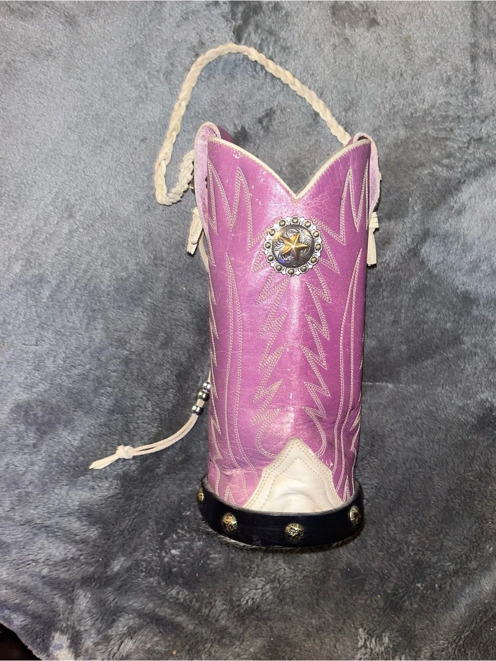 Purple Western Boot wine bottle holder with Star Concho